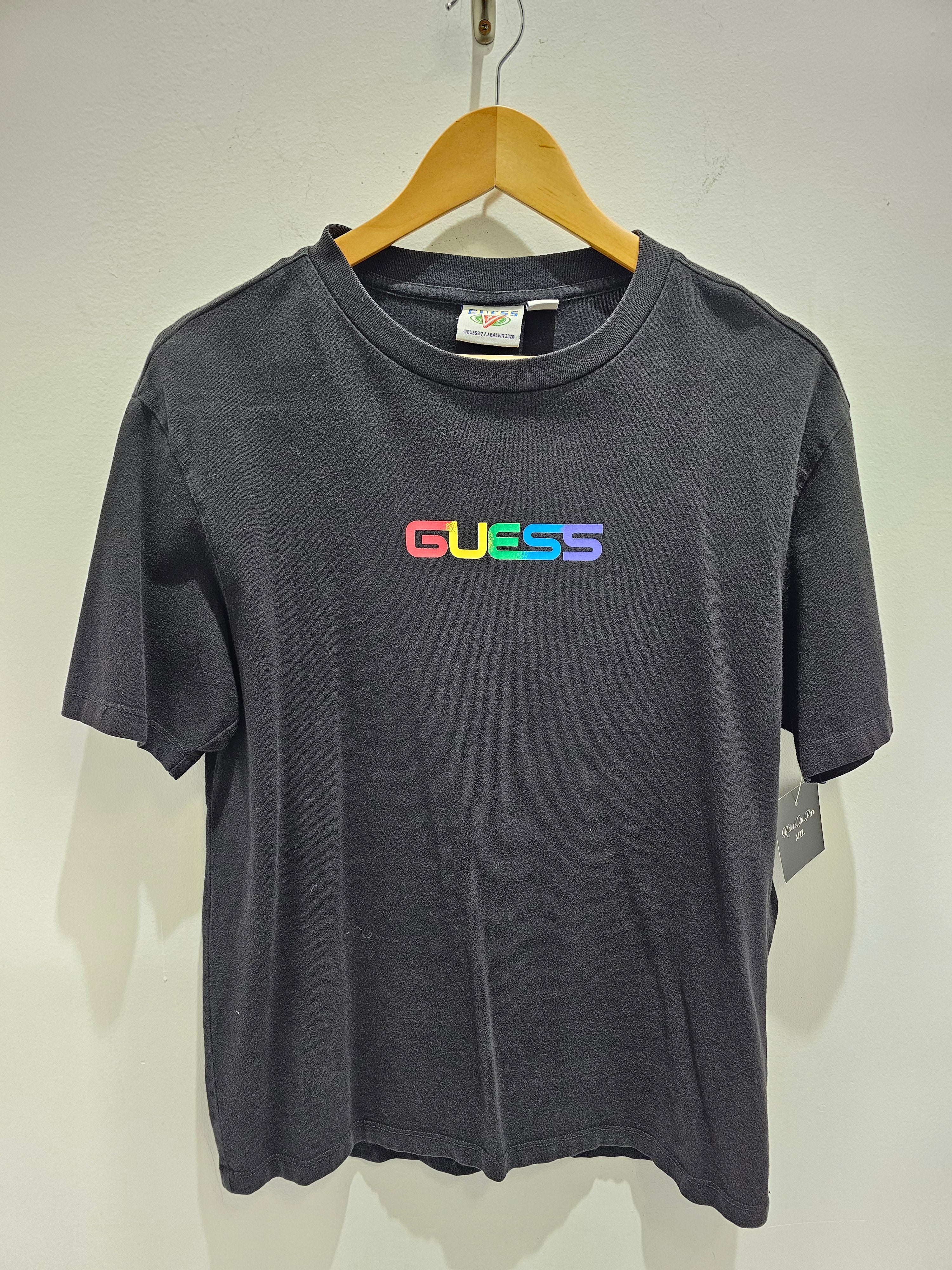 Guess Jbalvin rainbow logo black graphic tshirt