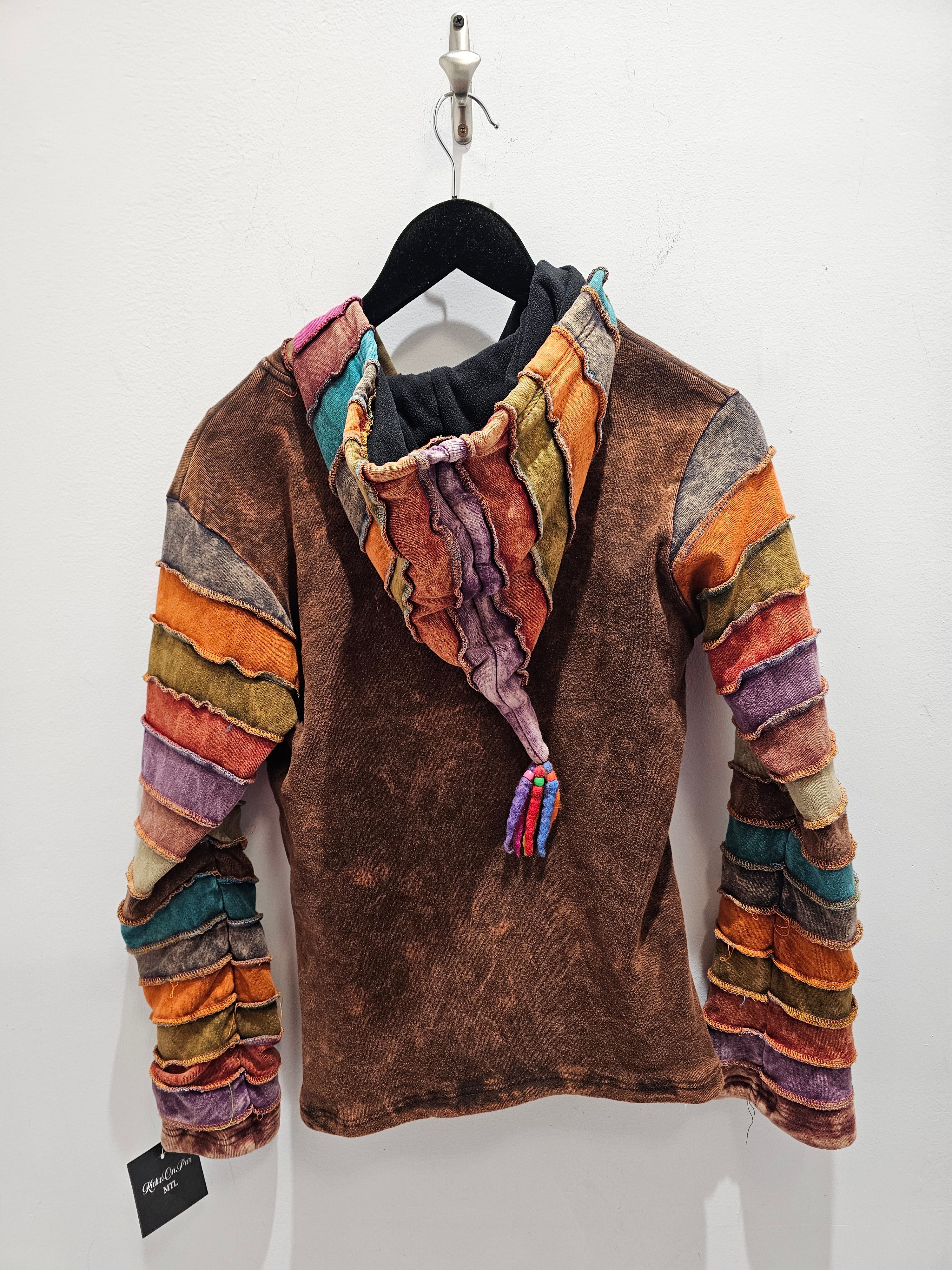 Vintage Alma boho hippie multicolored striped Patchwork hoodie