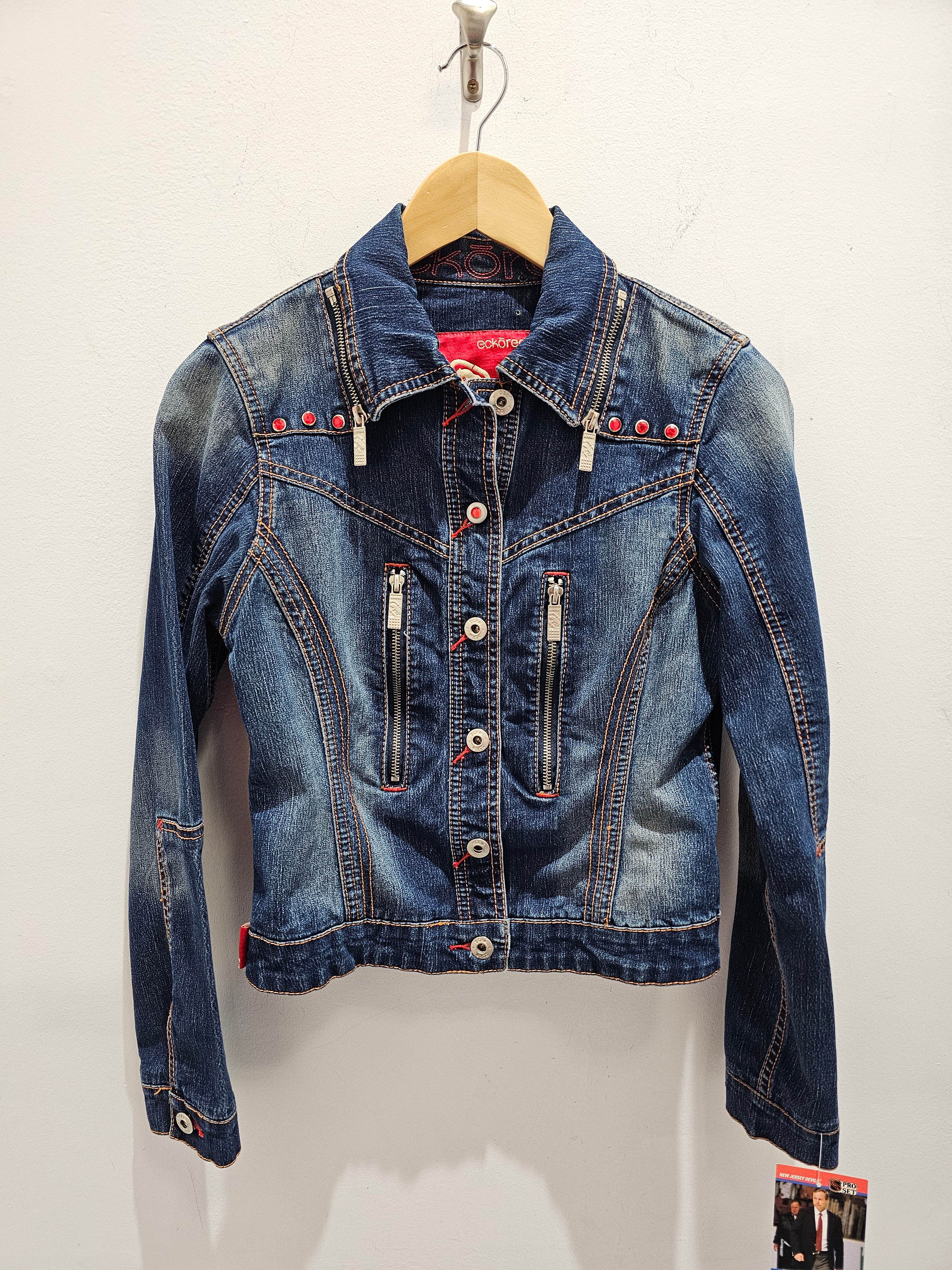 Vintage womens ecko red studded rhinestone denim jean jacket