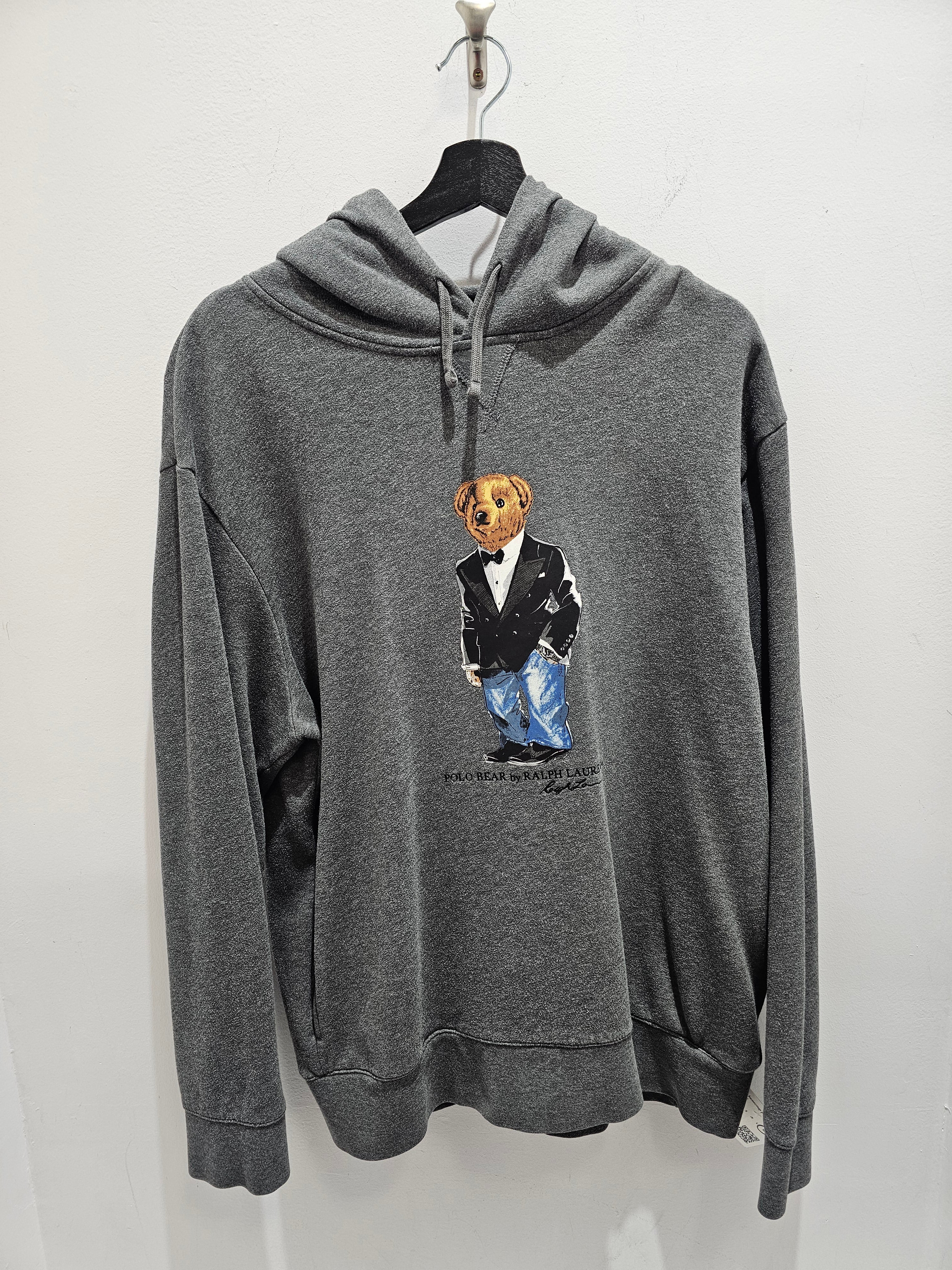Polo bear logo fossil grey pullover hoodie