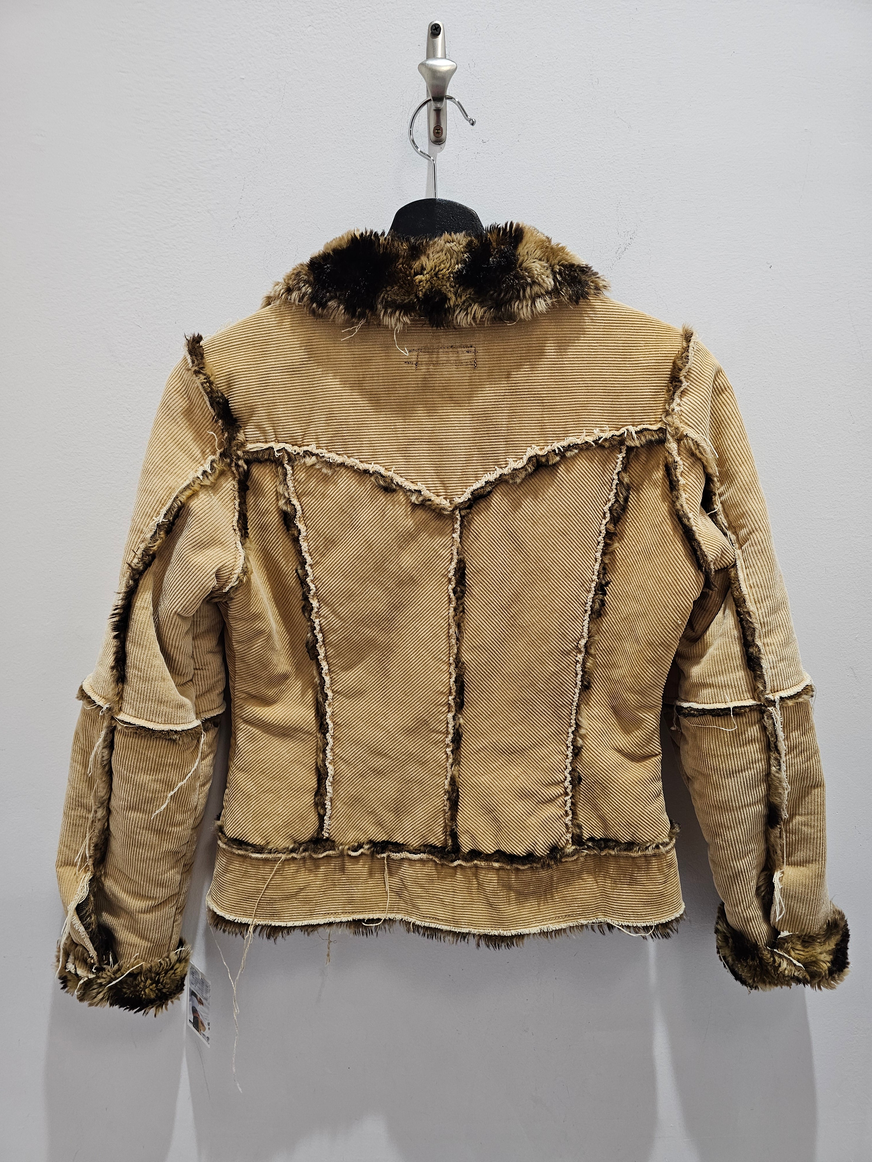 Y2k Parasuco womens fur lined striped corduroy burlywood brown buttons jacket