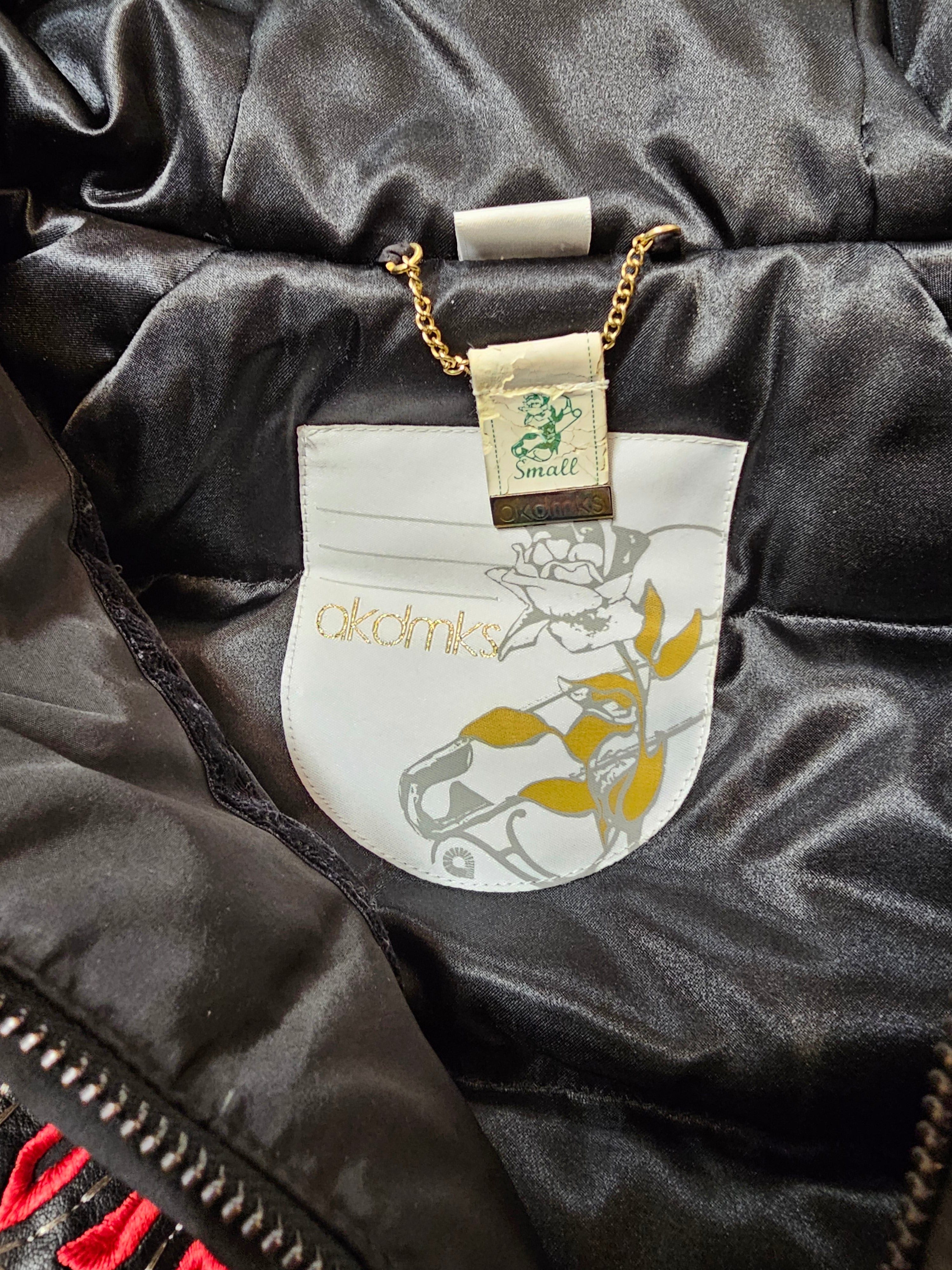 Vintage Akdmks black womens puffer bomber faux fur hood zipup jacket