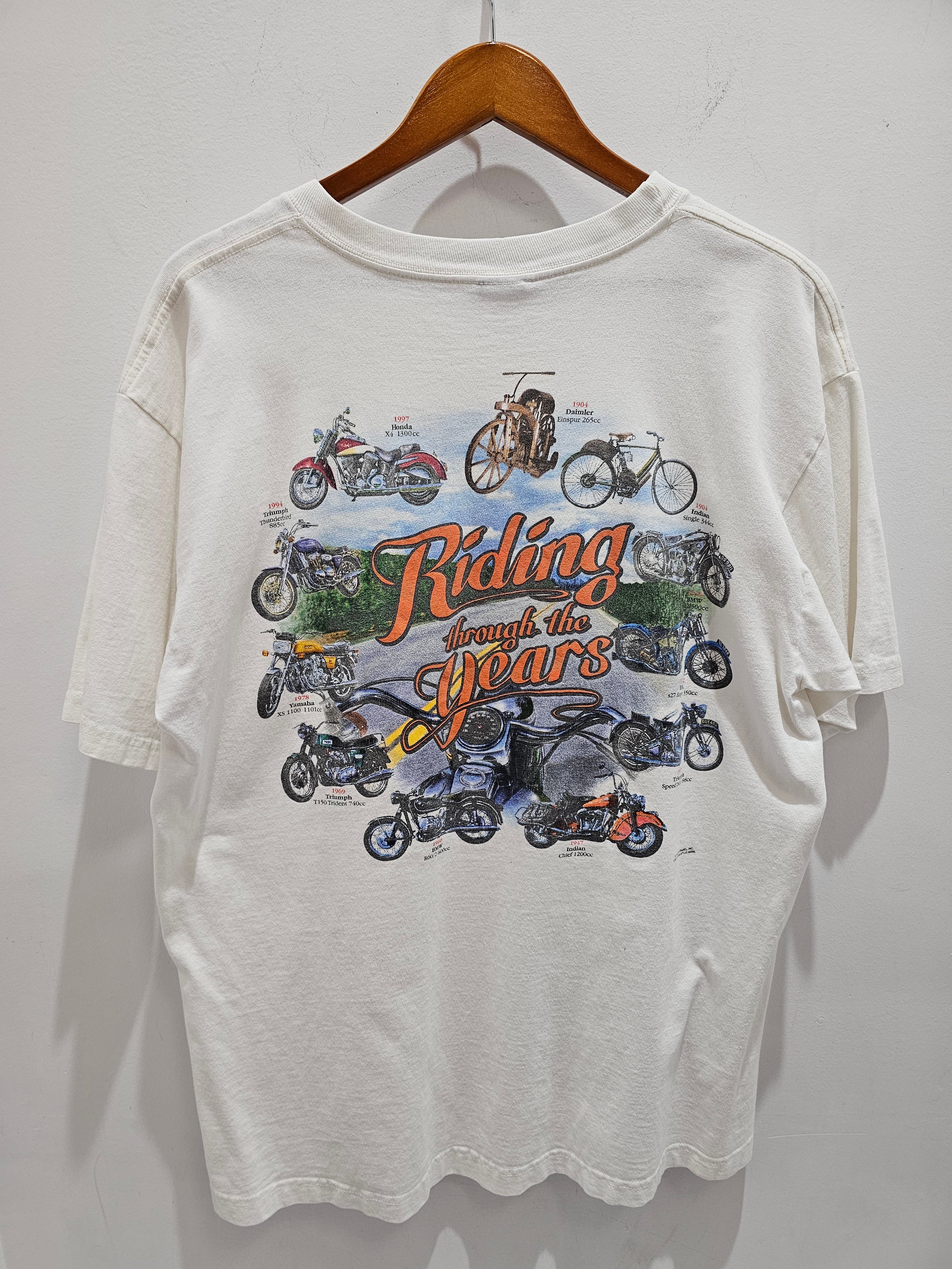 Vintage Motorcycle evolution white graphic tshirt