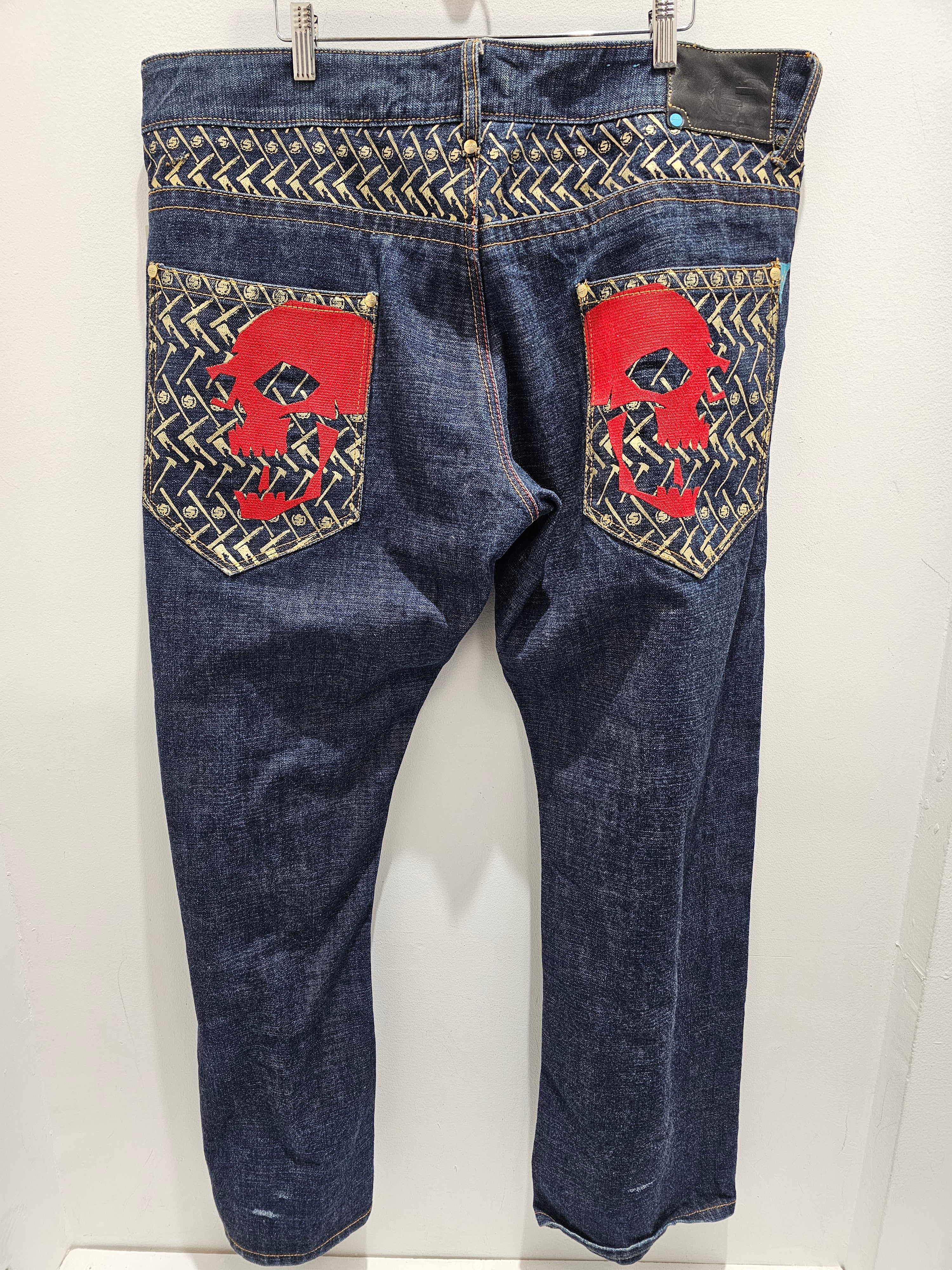 Y2k Schmack skull graphic embroidered denim baggy pants