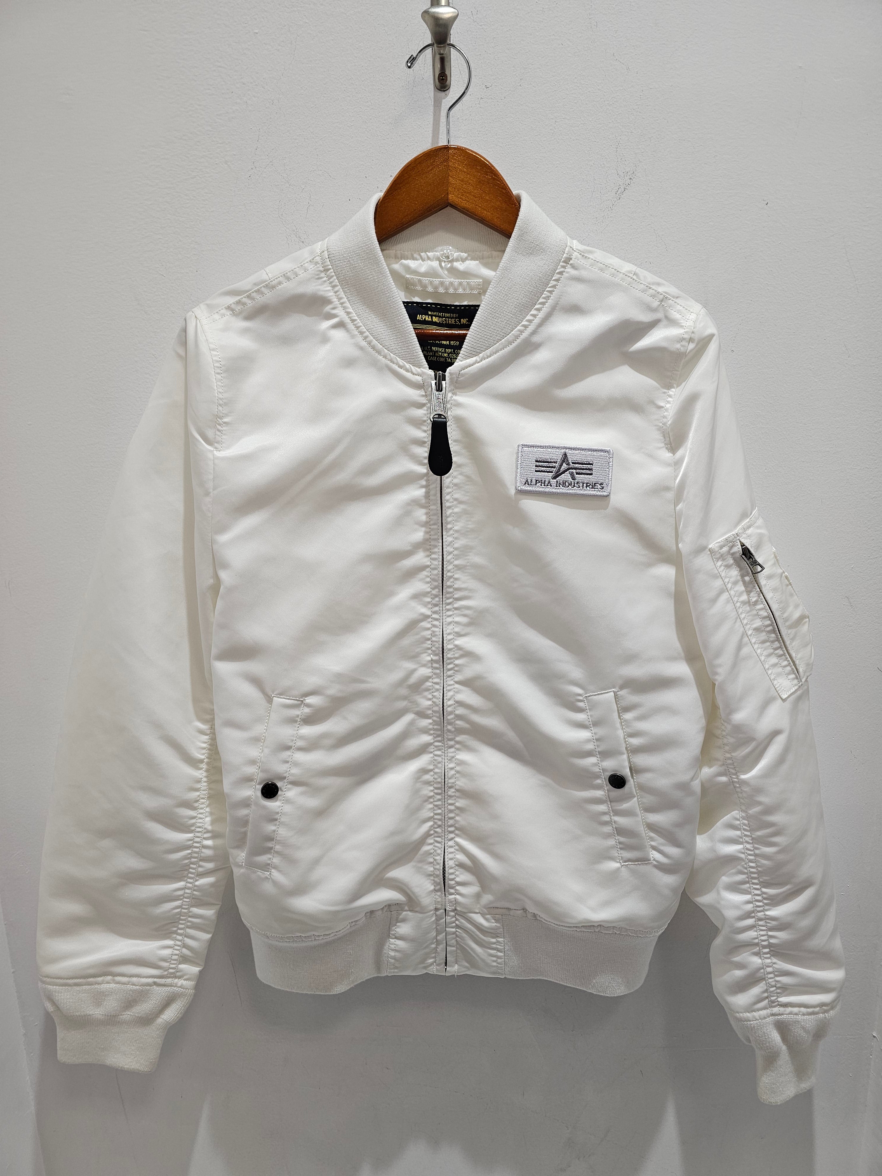 Alpha Industries MA-1 flight nylon white bomber jacket