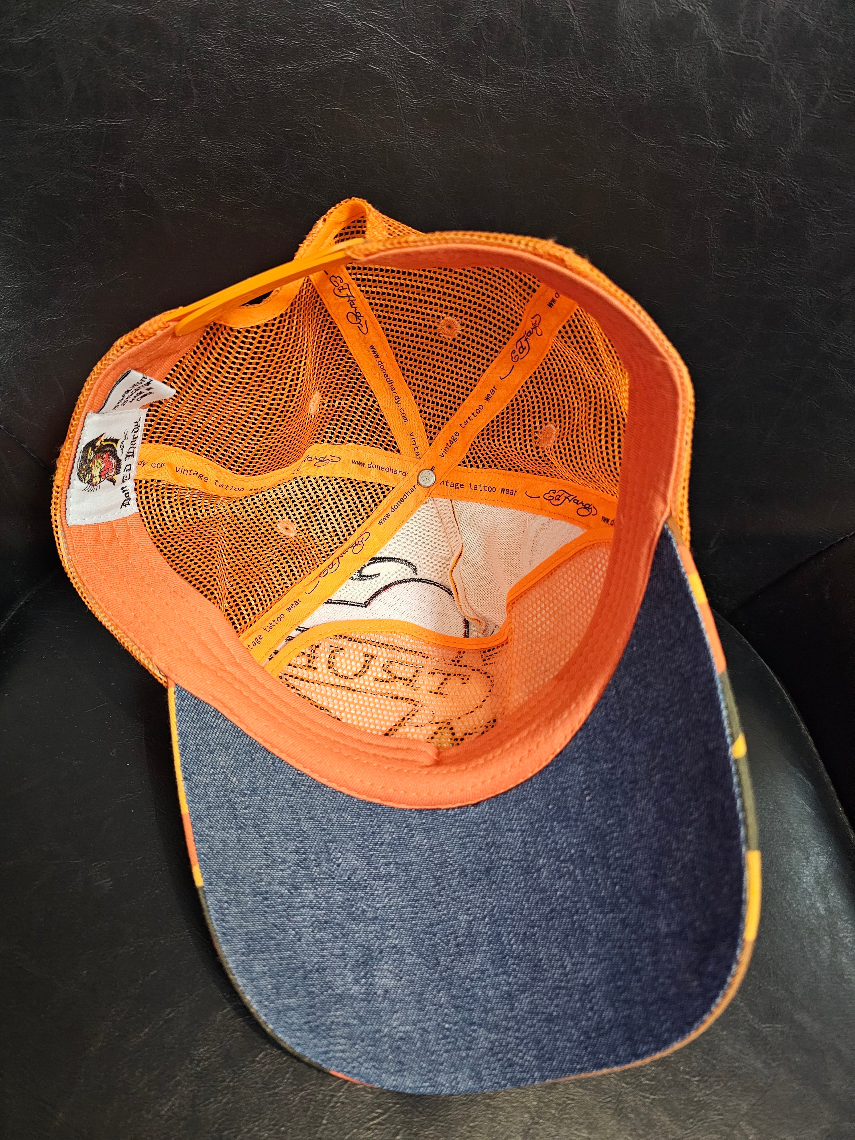 Y2k Don ed hardy true love orange trucker hat
