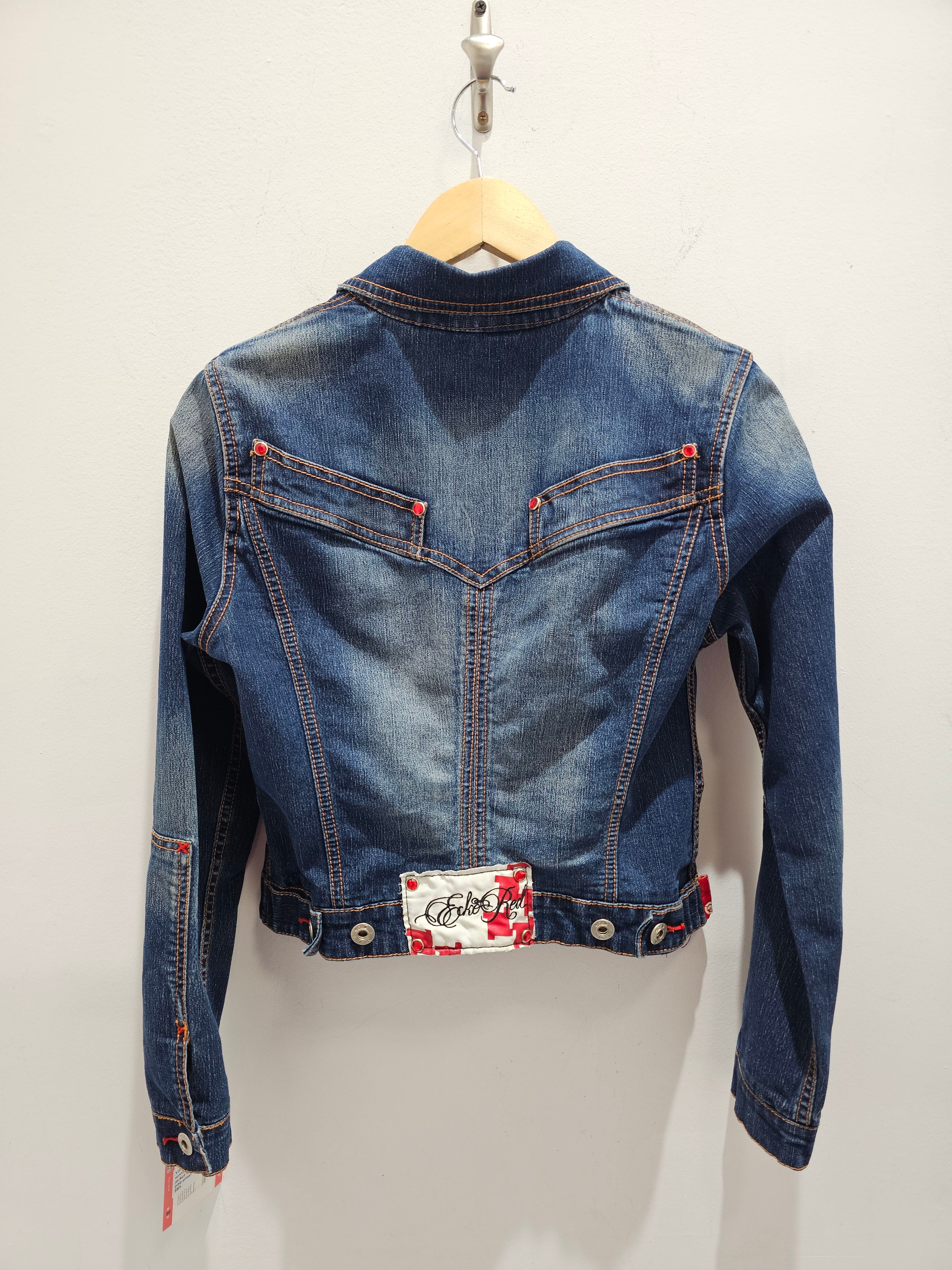 Vintage womens ecko red studded rhinestone denim jean jacket