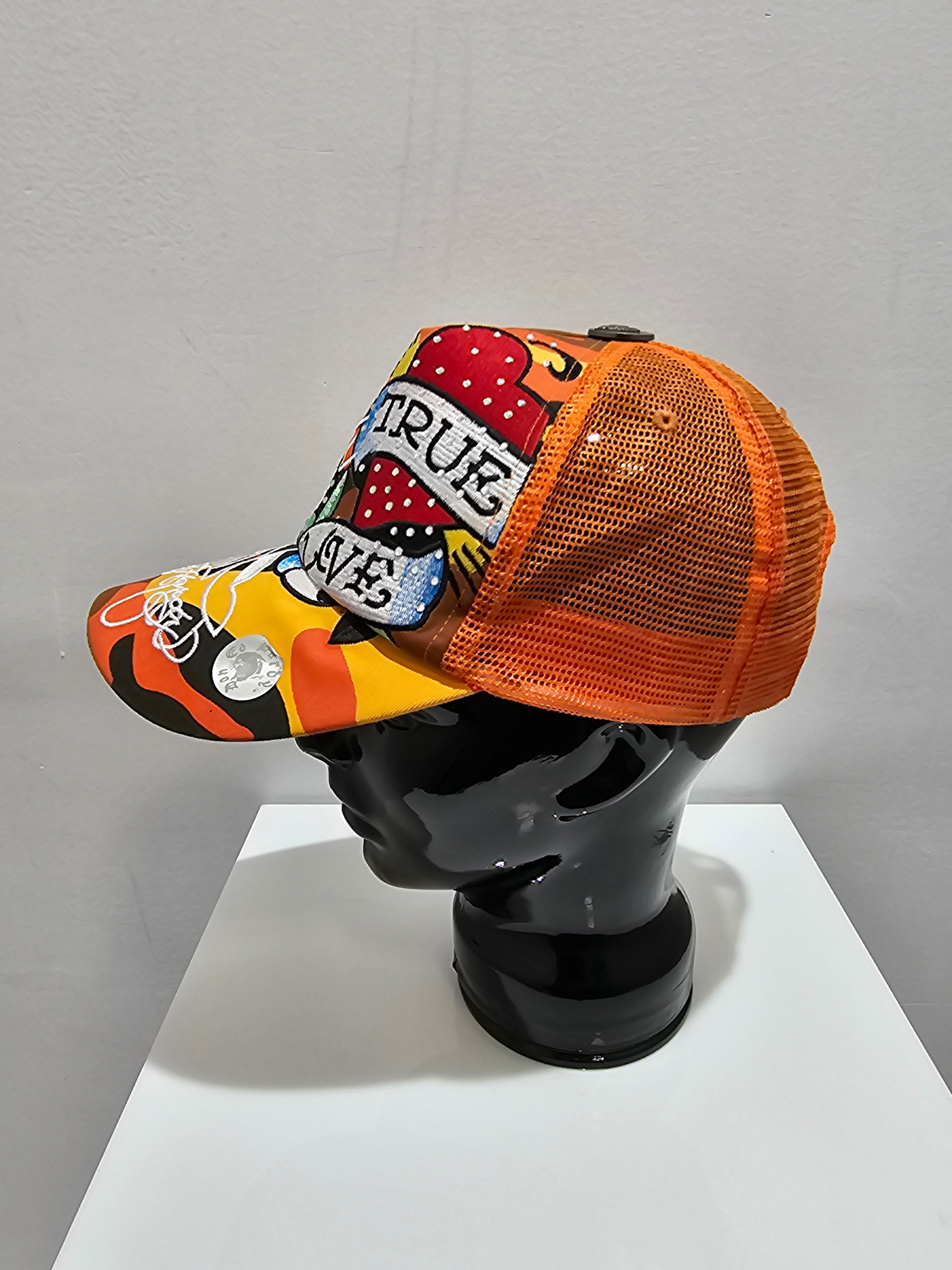 Y2k Don ed hardy true love orange trucker hat