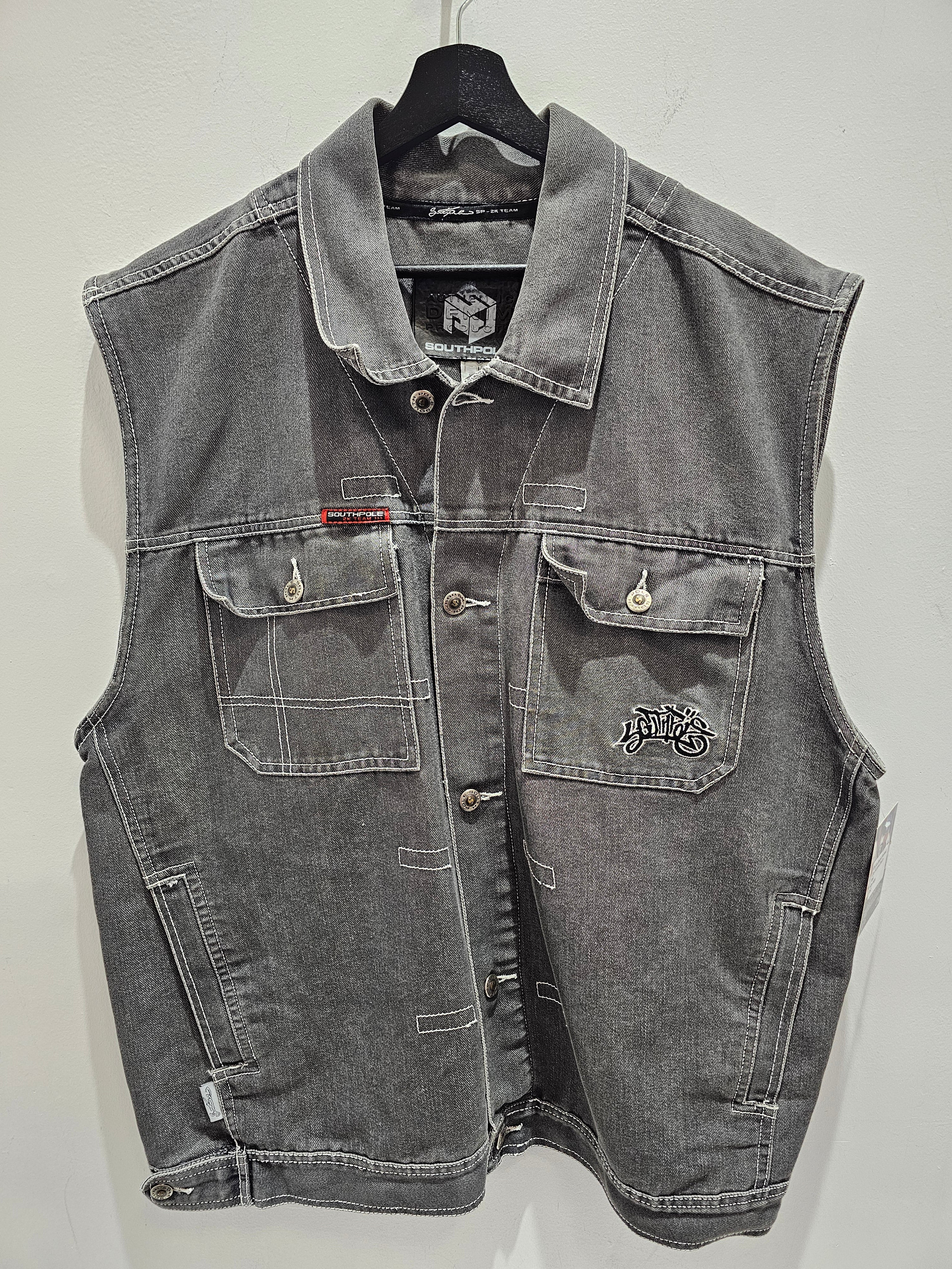 Y2k Southpole 2ktean washed grey buttons denim vest