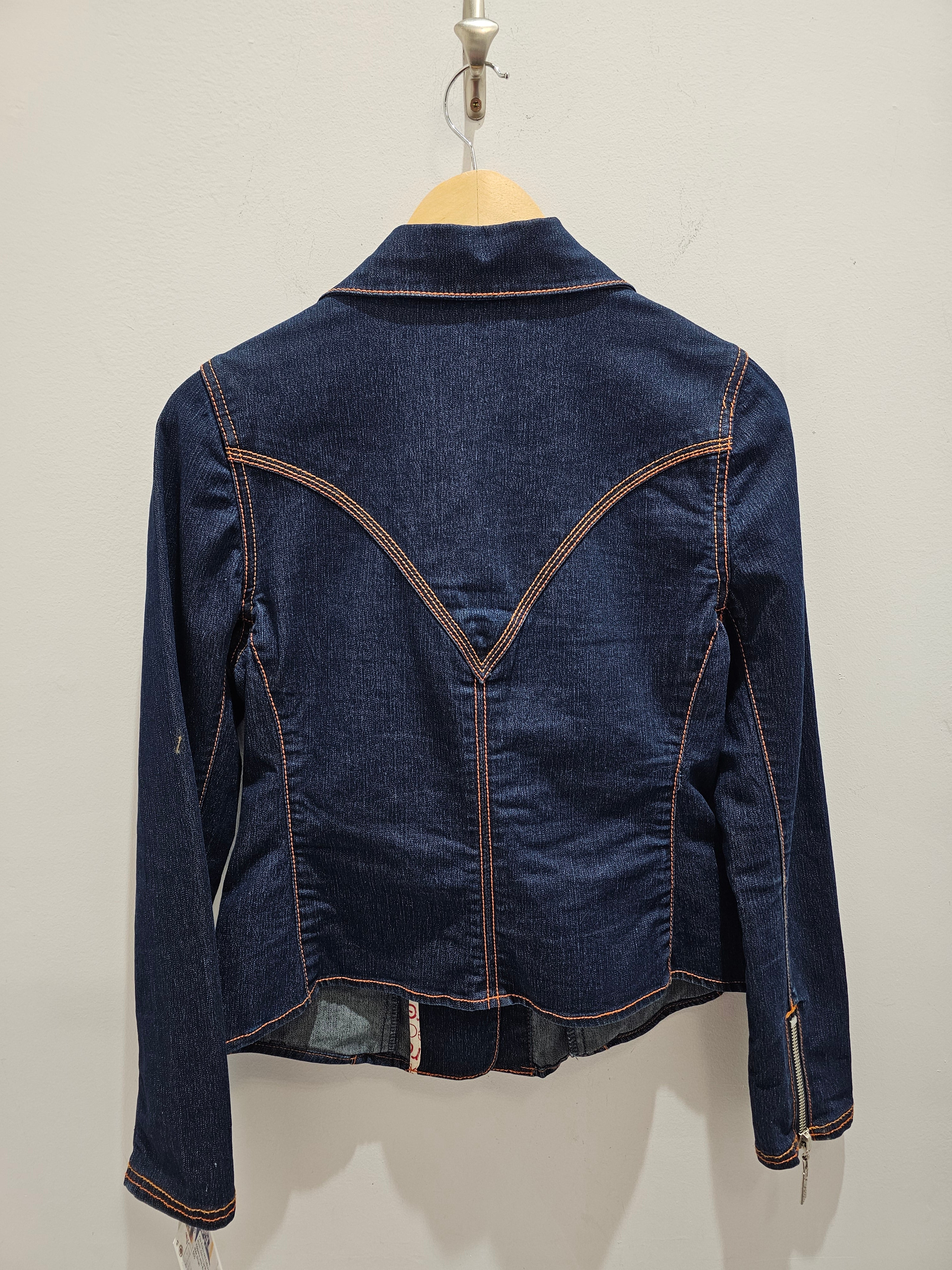 Y2k Ecko red Silverstone buttons orange stitched dark wash denim jacket