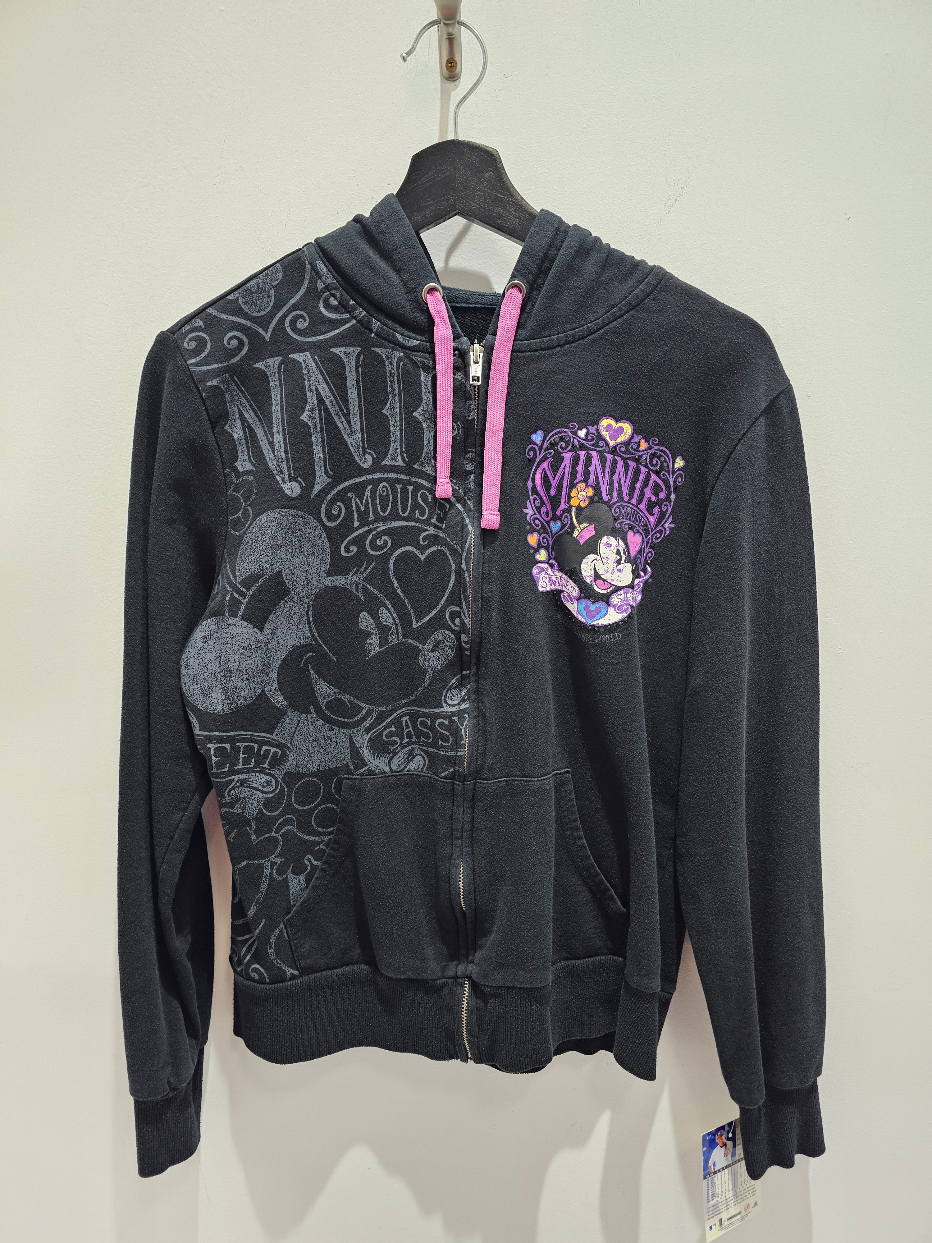 Disney Minnie mouse sweet sassy graphic rhinestone black zipup womens hoodie