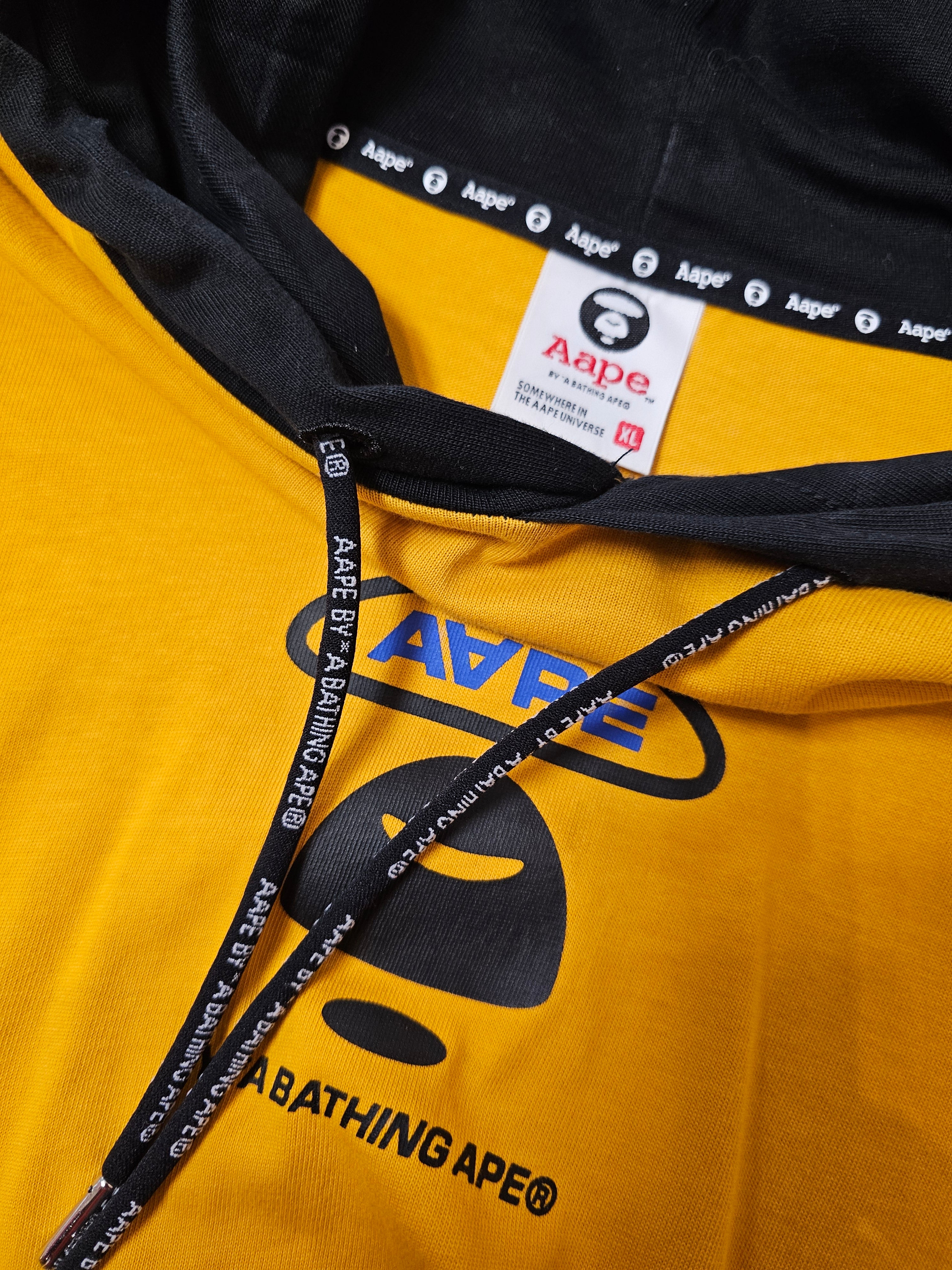 Aape by Bathing Ape two tone hoodie black yellow