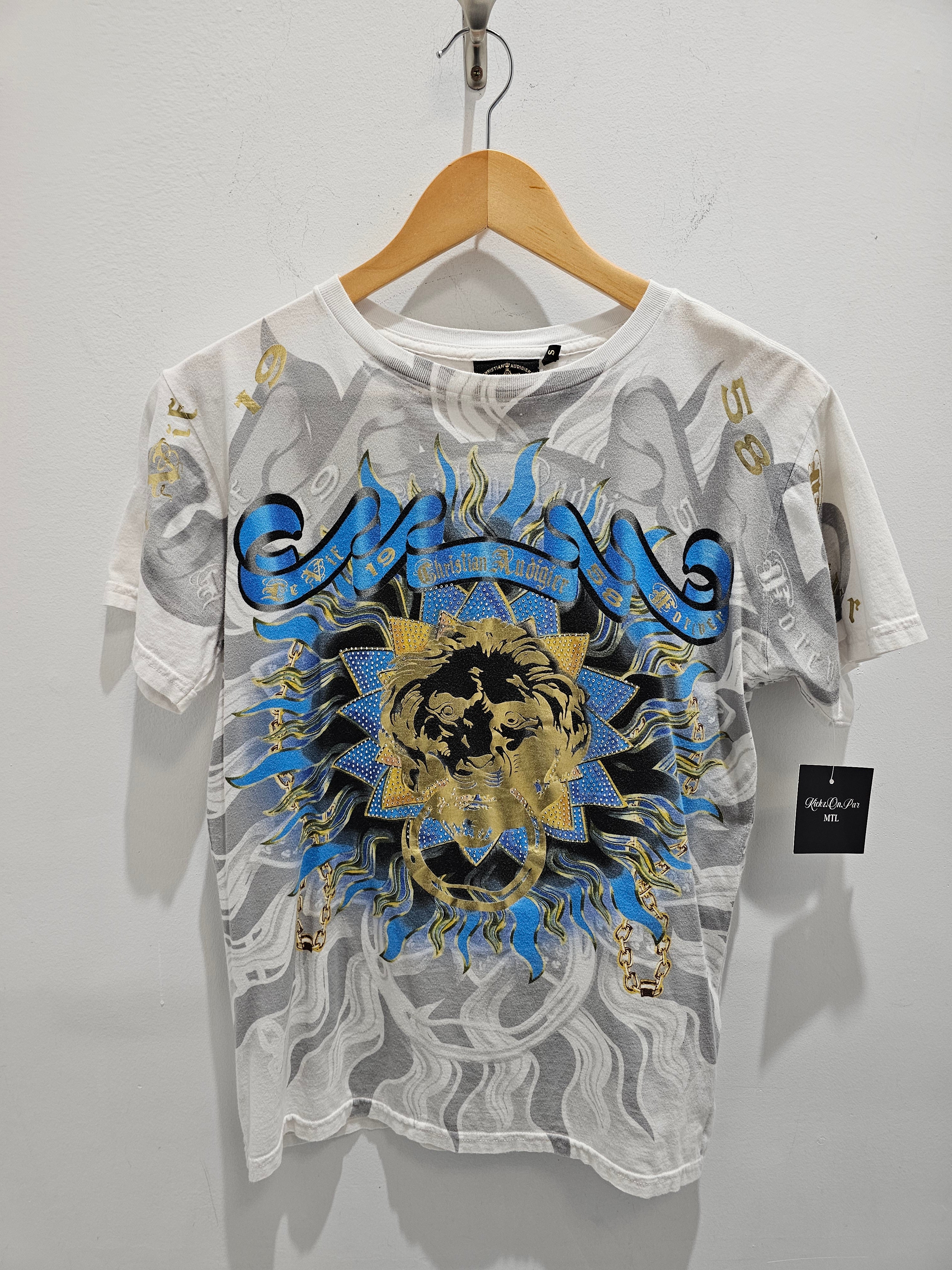Christian Audigier Ed Hardy lion rhinestone graphic tshirt